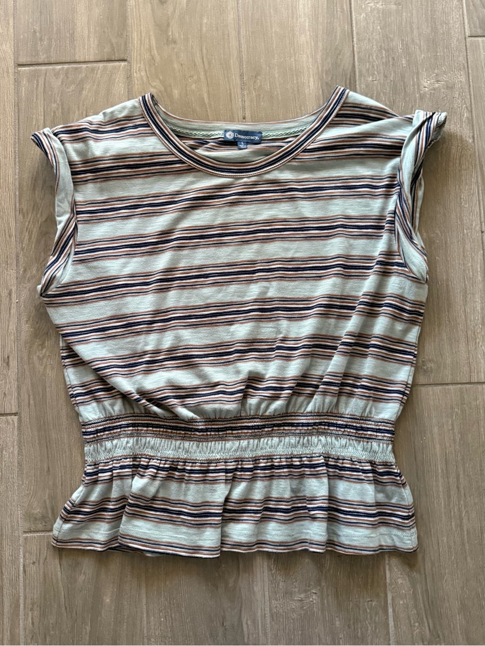 Democracy Striped Peplum Tank Top - Sage Green Fall Comfy Work Office Cotton
